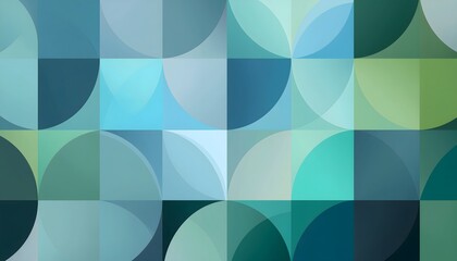 Abstract geometric pattern background with a cool blue, green, and teal gradient. Overlapping quarter circles create a modern tessellation, offering a serene and dynamic visual texture