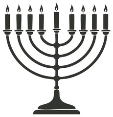 Fototapeta premium Hanukkah menorah silhouette with nine lit candles for the Jewish Festival of Lights holiday