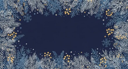 Festive christmas frame with snowy branches and golden lights creating a cozy and inviting atmosphere for holiday greetings and celebrations.