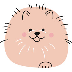 Cute Cartoon Pomeranian Dog Face with Pink Cheeks and Whiskers Transparent Background Adorable Pet Portrait Doodle Style