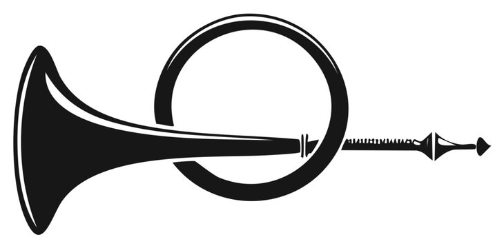 Black and white vector icon of a traditional looped ceremonial horn instrument