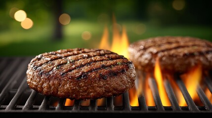 Grilling burgers at a backyard barbecue party closeup action of meat on the grill summer vibes