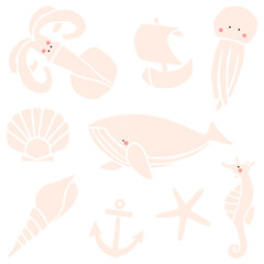 Hand drawn underwater animal collection transparent png