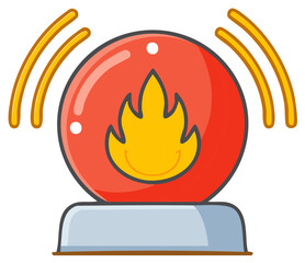 Red fire alarm bell with burning flame icon and warning sound waves