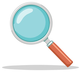 Simple cartoon magnifying glass illustration for search, discovery, and investigation. Flat design vector icon.