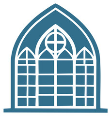 Gothic Arch Window with Geometric Panes and Circular Cross Detail