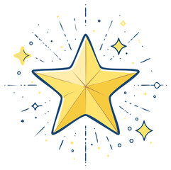 Shining Gold Star Cartoon Illustration with Sparkles and Light Rays indicating Success and Achievement