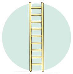 Artistic rendering of a yellow wooden ladder in vertical position, ascending towards opportunities with potential growth and progress depicted