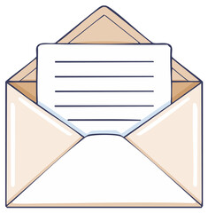 Open mail envelope with a blank lined paper inside ready for a message communication concept