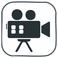 Dark Grey Classic Film Camera Icon on Tripod for Movie Production and Video Entertainment