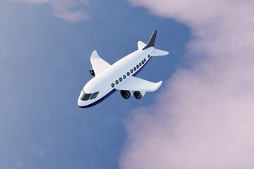Passenger jet cruising above soft clouds, viewed from above against a clear sky.