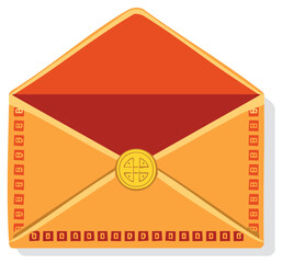 Brightly colored vector illustration of a stylized envelope with an emblem.
