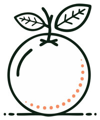 Stylized Orange Outline with Leaves - Decorative Fruit Graphic Element - Food Icon