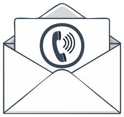 Illustration of an envelope with a card featuring a phone icon, concept for contact or message