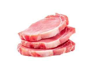 Obraz premium Three raw pork chops stacked isolated on black background, Isolated On White Background, Png Transparent