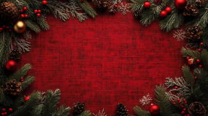 Cozy christmas decor festive red plaid background holiday theme decorative border warm atmosphere