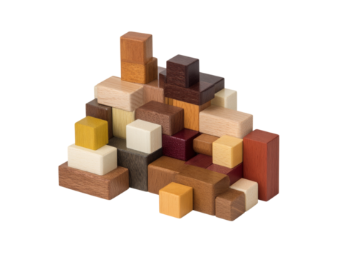 Colorful wooden blocks abstract stacking puzzle game, Isolated On White Background, Png Transparent