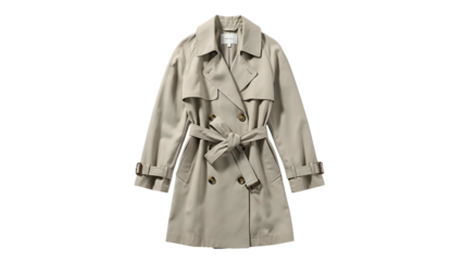 Classic beige double-breasted outerwear garment isolated on black background