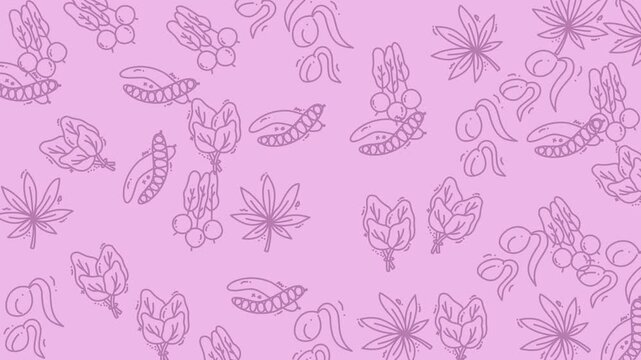 Botanical Doodles on Pink Seamless Pattern Background