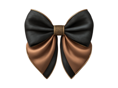 Elegant black and beige bow with gold accent 3d render, Isolated On White Background, Png Transparent