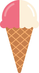 Strawberry vanilla ice cream cone summer treat sweet dessert vector
