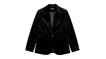 Luxurious black velvet blazer displayed against a solid dark background