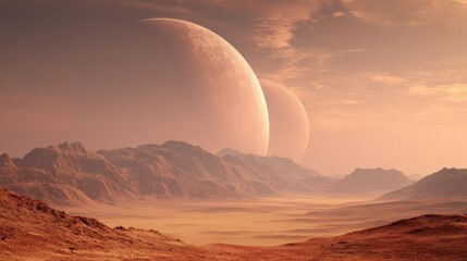 Planetary landscape with moons
