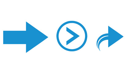 Vector illustration of a collection of three blue arrow icons, each with a distinct style, offering a range of options for wayfinding and user experience