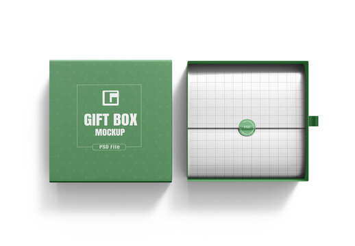 Opened & Closed Premium Square Gift Box Mockup Packaging