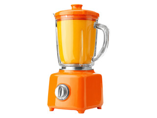 Vibrant orange blender filled with fresh juice ready to blend, Isolated On White Background, Png Transparent