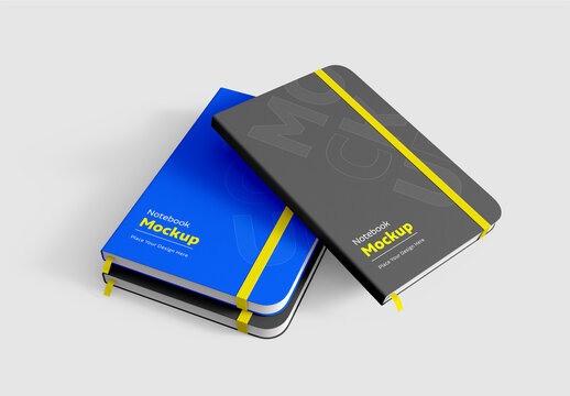 Top View Modern Elastic Band Notebook Mockup