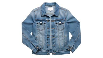 Classic blue denim outer garment displayed flat against a dark background