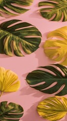 Colorful Tropical Leaves On Pink Background
