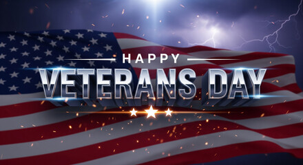 A Grateful Nation: Happy Veterans Day Background with Lightning Storm and Fire Effects