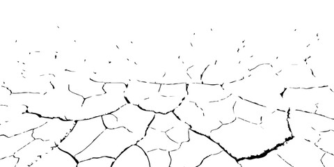 Vector cracked dry earth texture showing drought and climate change concept. Black and white cracked soil background design for environmental, nature, and global warming themes.