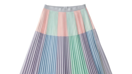 Colorful vertically striped pleated skirt displayed against a solid dark background