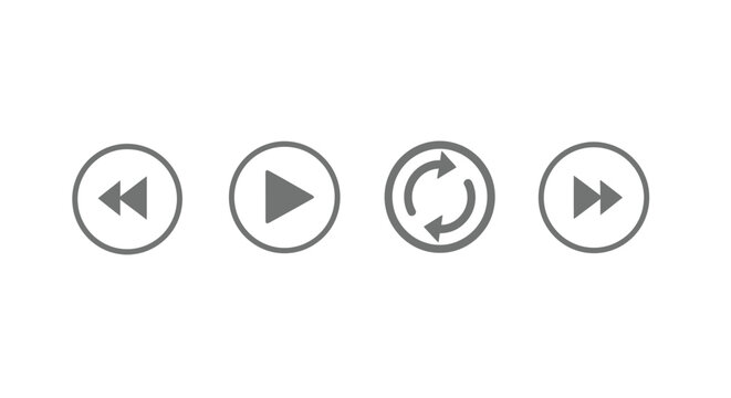 Vector illustration of set of media player control icons, including rewind, play, loop, and fast forward, for user interface design and multimedia applications