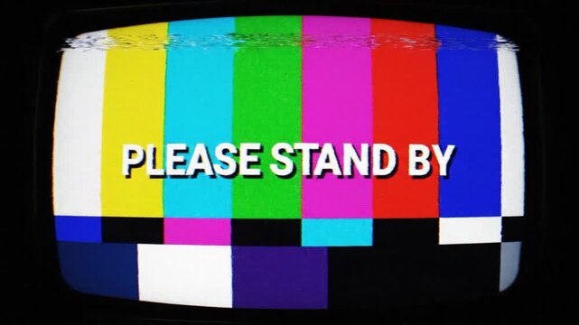 Vintage Television Static Please Stand By Screen with Color Bars