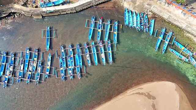Traditional fishing boats on Baron beach, top shot