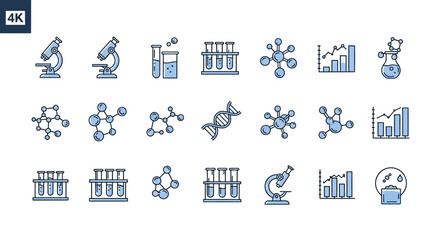 Set of science and lab icons simple line vector design elements for scientific research isolated on white background