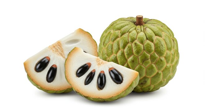 Juicy cherimoya Fruit with a Whole and Cut Pieces