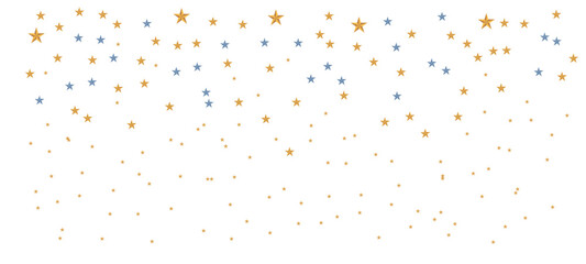 Festive background with gold stars and blue dots falling down isolated on white background, perfect for celebrations and special occasions