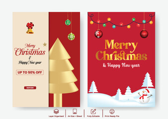 Christmas and Happy New Year Celebration Party A4 Print Poster Flyer Template with Festive Background, Editable Invitation, Modern Design, Holiday Promotion, Sale Offer Brochure Leaflet Layout