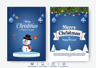 Christmas Party and New Year Night Celebration Flyer Poster Template Set, Print Ready Editable A4 Brochure Leaflet Bundle for Holiday Promotion, Modern Festive Illustration Design for Sale Advertising
