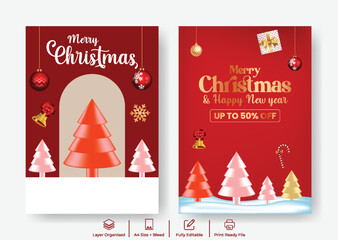 Modern Christmas and Happy New Year Holiday Party Celebration A4 Print Ready Poster Flyer Template Set, Editable Brochure Leaflet Invitation Design Bundle for Festive Event Promotion, Sale Offers