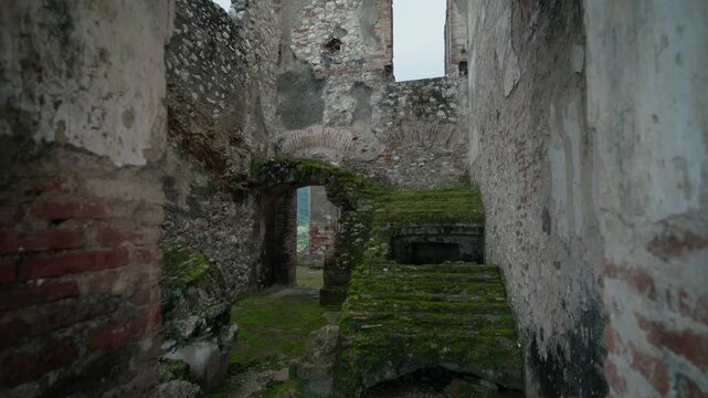 Interior of the Sans-Souci Palace ruins in Milot, Haiti. First-person walking