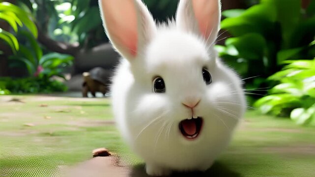 Tortoise running after rabbit