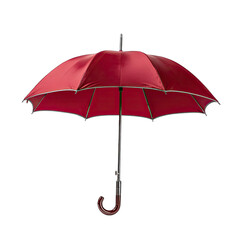 Red umbrella, open, against black
