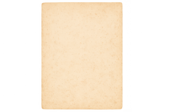 Vintage blank paper texture with aged grunge effect, old empty parchment sheet with rounded corners, transparent background