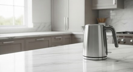 Minimalist Electric Kettle on Marble Countertop with Soft Light